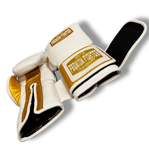 Premium Fighter - Hero PRO boxkesztyű (fehér/arany)